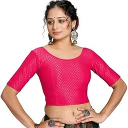 Round Neck Dobby Cotton Stretchable Elbow Sleeve Readymade Saree Blouse for Women Stylish(SC_BL_5001_Dobby_Elbow)-picture-12