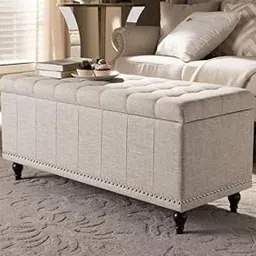 Modern and Contemporary Velvet Upholstered Button-Tufted Storage Ottoman Bench Sofa Couch Bed End Table Sofa Bench Settee for Living Room Bedroom Office (Beige)-picture-17