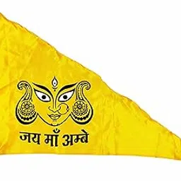 La Jarden Navratri flag 26x40 inches Jai Mata di, Ambe Maa, Triangle shape Two color printed, Durga Maa Flag, Sherawali Flag for Navdurga beautiful flag for garbas (Pack of 1) (Yellow)-image-42