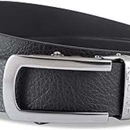 halden GRAIN Vegan Black Belt For Men Formal (Free Size Fits Up to 44 Inch Waist) Ratchet Straps, Unique Magnetic Auto-lock Buckle Men Leather Belts (Black Belt, Silver Buckle)-picture-19