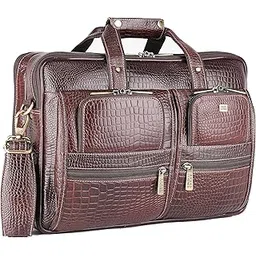 brand leather Men's 17 inch Genuine Leather Laptop Messenger Bag (BROWN)-picture-27