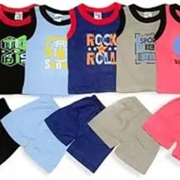 zipwell Baby Boys & Girls Dress Cotton Blend Unisex Sleeveless T-shirts and Shorts Pant, Multicolor-Set of 5-picture-29
