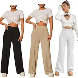 Palazzo Pants Material Spandex Loose-fit Trousers for Women Design No 6_ Combo 3 Parent-picture-19