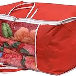 Yellow Weaves™ Underbed Storage Bag, Storage Organiser, Blanket Cover with designer handles, Red Color - (Extra Large Size)-picture-44