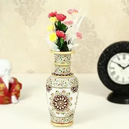 Marble Flower Pot with White kundan Work by Handicrafts Paradise image 1