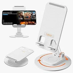 Tukzer Foldable Tablet Stand Mobile Holder with 360° Swivel Base| Multilevel Angle & Height Adjustment|Solid Structure, Sturdy & Heavy Metal Base| for Up to 12 Inch Screen Devices, iPad iPhone (White)-picture-22