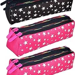homestic Pencil Pouch | Rexine Stationary Pouch | Pencil Utility Pouch | School Pencil Case for Kids | Pen-Pencil Box for Kids | 2 Zipper Pencil Organizer | Star Pencil Pouch | Pack of 3 | Multi-picture-40