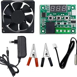 Electronic Spices Combo of W1209 50~100 digital temperature controller thermostat with 3inch fan + 12v 1amp adapter + alligator clip-picture-55