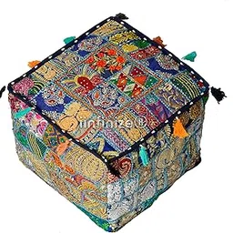 iinfinize Indian Design Ottoman Pouf Embroidery Decorative Pouffe Patchwork Traditional Cube Pouffe Living Room Bed Room Sofa Sham Mudda (16x16x16 Inch)-picture-33