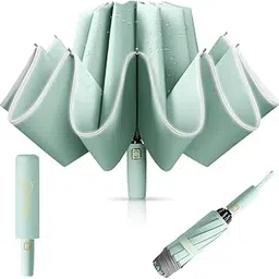 palay Auto 3-Fold Large Umbrella with Reflective Strip, 50'' Compact Travel Umbrella, One-Touch Open/Close, Reinforced 10 Dual Ribs, Sun Protection 99 UV & Rain & Windproof for Men Women image 1