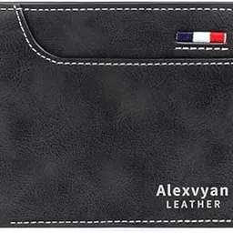 alexvyan Men Black Bifold Leather Purse Wallet Organizer Pocket Wallet Credit Card Holder 2 Pocket 5 Card Slot for Boys Gents Male image 1