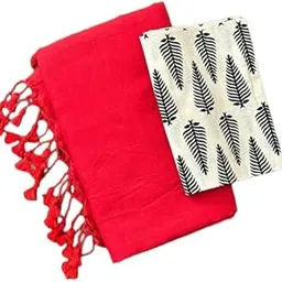 Smriti's Pure Cotton Saree with Leaf Printed Blouse Piece-picture-26