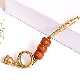 Mini Brass Smoking Pipe with Wooden Beads – 4.7 inch Handcrafted Hukka Style Pipe for Home Décor or Collectible-picture-15