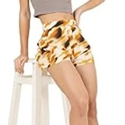 9 impression Women Polyester Black & Yellow Abstract Print Shorts-picture-36