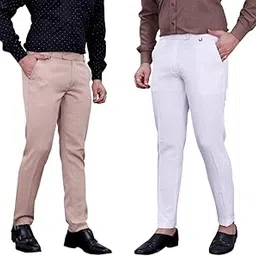 DW Pack of 2 Men’s Formal Trousers | 4-Way Stretchable Lycra | Premium Polo Fit | Ideal for Office, Casual (Cream & White)-picture-27