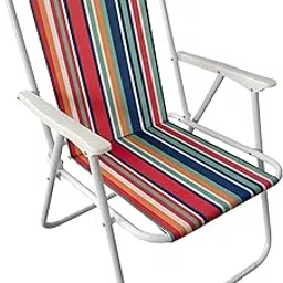 Pivalo Folding Beach Chair with Arm Rest Portable Lightweight Rainbow Stripped Foldable Fishing Chairs for Travelling Picnic & Outdoor Camping Hiking Garden (Pack of 1, Multicolor)-image-1
