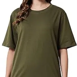 funday fashion Women's Pure Cotton Casual Oversized Round Neck Drop Shoulder Tshirt-picture-37