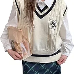 sweatyrocks Women's Striped Cable Knit Sleeveless V Neck Sweater Vest Uniform Pullover Sweater Tank Tops-picture-31