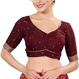vamas Women's Silk Padded Self Design Half Sleeve Readymade Saree Blouse (X-1209.ELB)-picture-33