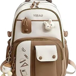 aximoz Cute School Backpack for Girls – Stylish Pink & White Large Capacity Bookbag with Plush Keychain, Multiple Pockets, Lightweight Travel & College Bag-picture-34