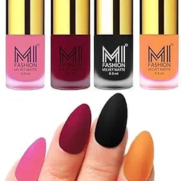MI FASHION Velvet Matte Nail Polish Combo Pack Trendy And Stylish Colours 9.9ml Baby Pink, Mauve, Black, Saffron Orange (Pack Of-4)-picture-42