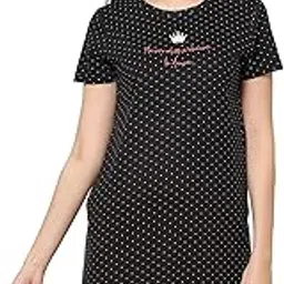 sweet dreams Women Polka Dots Round Neck Half Sleeve Black Cotton Short Nighty-picture-32