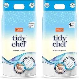 Tulips Brand- Tidy Chef Paper Kitchen Towels/Roll made with 100% virgin pulp I deep embossed papers offer superior absorbancy I easy & clean tear I 70 Pulls I 4 ply I Pack of 2-picture-10