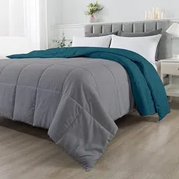COZY COUTURE Reversible Soft Microfibe 350 GSM Microfiber Reversible AC Printed Comforter/Blanket for Winter/Quilt/Duvets (Grey & Teal)-picture-36