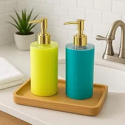 LAGET® Refillable Liquid Soap Dispenser. Unbreakable Plastic for Sanitizer Lotion Shampoo. Handwash Bottle for Kitchen, Bathroom, Shower, Wash Basin, Sink 300 Ml in Textured Design (Neon and Blue)-picture-11