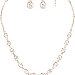 zaveri pearls Rose Gold Dazzling Cubic Zirconia Bling Necklace & Earring Set For Women-ZPFK15218-picture-13