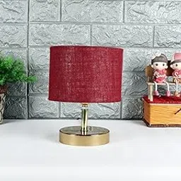 AMDHOME Lamp, Table Lamp, Night Lamp for Bedroom, Lamp for Living Room, Bedside Lamp, Table Lamp for Bedroom, Bedroom Decoration Items, Room Décor- (Metal Base, Maroon Jute Shade)-9 Inches-146-picture-25