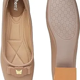 sherrif Women's Low Heel Slip-On Pumps | Elegant Office Shoes | Comfortable Round Toe with Decorative Bow & Metal Accent | Soft Cushioned Sole for Daily & Formal Wear (SF-4655-KHAKI-37)-picture-57