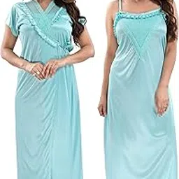 life-tale Women's Satin 2 Pc Robe Nighy/Wrap Nightdress (Size:Free)-picture-20