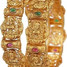 jewwel JewwelAntique Matte Gold Maa Lakshmi Kada Bangle for Women | Temple Jewellery | Openable Screw Brass Bangle-picture-52
