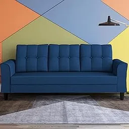Adorn India Maddox Tufted 3 Seater Wood Sofa (Blue) (3 Year Warranty) image 1