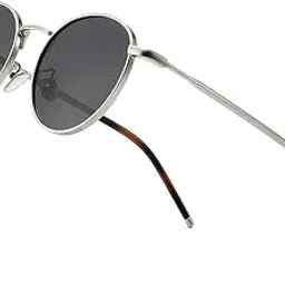 Premium Round Metal Frame Sunglasses, Silver Frame with Dark Black Polarized Lenses, Classic Fashion Style for Men-picture-48