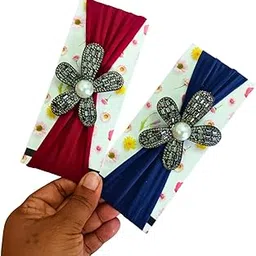 Baby Girl Pearl & Crystal Headbands | Soft Elastic Hair Bands for Infants & Toddlers Pack of 2 pcs-picture-64