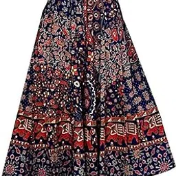 matkewalaz Women's Cotton Jaipuri Sanganeri Print Wrap Around Maxi Skirt - Mandala Hand Block Rajasthani Long Fashion Colored-picture-23