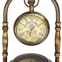 Carfar Desk Clock Table Clock with Maritime Vintage Brass Compass Antique Victoria London Nautical Brass Antique Table Clock-picture-35