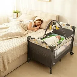 R for Rabbit Hide N Seek Bliss Baby Cot Foldable with Travel Bag Convertible to Playpen Soft Cushioned Comfort Bedside Bassinet Mode for Kids 0-3 Years Weight Capacity Upto 20 kgs (Black Multi)-picture-10