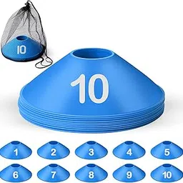 10 Pcs Numbered Sports Disc Cones 1-10 Soccer Cones with Mesh Carry Bag Flexible Agility Cones Soft Field Cones for Gym PE Classes School Activities Games, Sports Training Equipment (Blue)-image-24