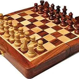 PALM ROYAL HANDICRAFTS Very Small Size Wooden Handmade Foldable Magnetic Chess Board Set with Magnetic Pieces and Extra Queens for Kids and Adults (7.5x7.5 Inches, Brown)-picture-18