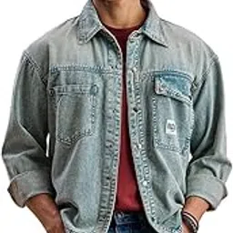snitch Men Casual Denim Jacket | Relaxed Fit Full Sleeve Notch Collar Acid Wash Design | 100% Cotton Durable Fabric & Snap Closure For Streetwear & Layering-picture-16