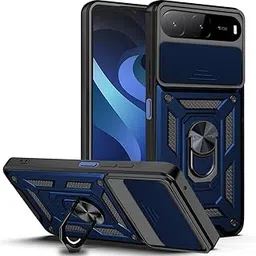 AESTMO Tough Armor Infinix Hot 60i 5G / Tecno Spark GO 5G Bumper Back Case Cover | Ring Holder & Sliding Camera Shield Cover | 360 Degree Protection Back Case Cover for (Blue) image 1