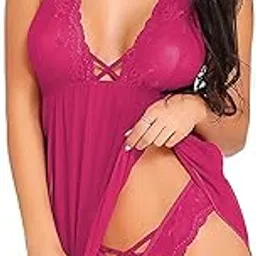 s.k.collection Baby Doll Nightwear Robe/Kimono Lingerie/Negligee/Sleep Dress & Bra Panty Hot & Sexy for Honeymoon/First Night/Anniversary |for Women/Ladies/Girls with Panty (Rose Red (Rani), 1)-picture-17