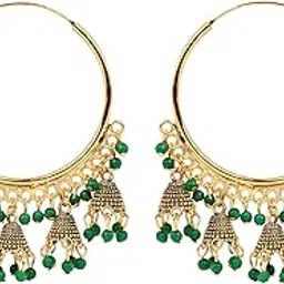 i jewels Gold Plated Hoop Earrings with Multi Jhumka Dangles for Women-picture-25