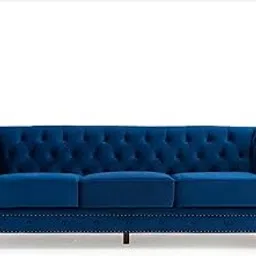 INTERIOR FURNITURE | Hand-Made Velvet 3 Seater Modern Chesterfield Button Tufted Sofa for Living Room, Office, Hallway, Bedroom(Blue)-image-3