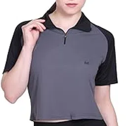 Gym Crop Top for Women, Gym T Shirt for Women Workout, Stretchable, Training Wear, Workout, Running, Quick Dry Gym Wear Top, High Collar Zip (Pack of 1)-image-12