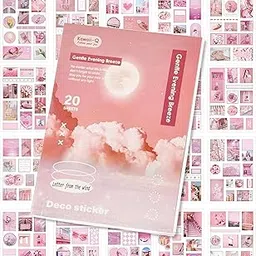 FunBlast Sticker Book Set 20 Sheets/240+ Paper Magazine Sticker Booklet, Retro Creative Notebook Decoration Stickers, Stickers for Project (Pink), self-adhesive, 11 cm-picture-22