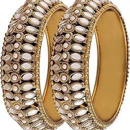 i jewels Stylish Latest Fashion Light Weight Traditional Pearl Kundan Kada Bangles for Women (Pack of 2)-picture-32